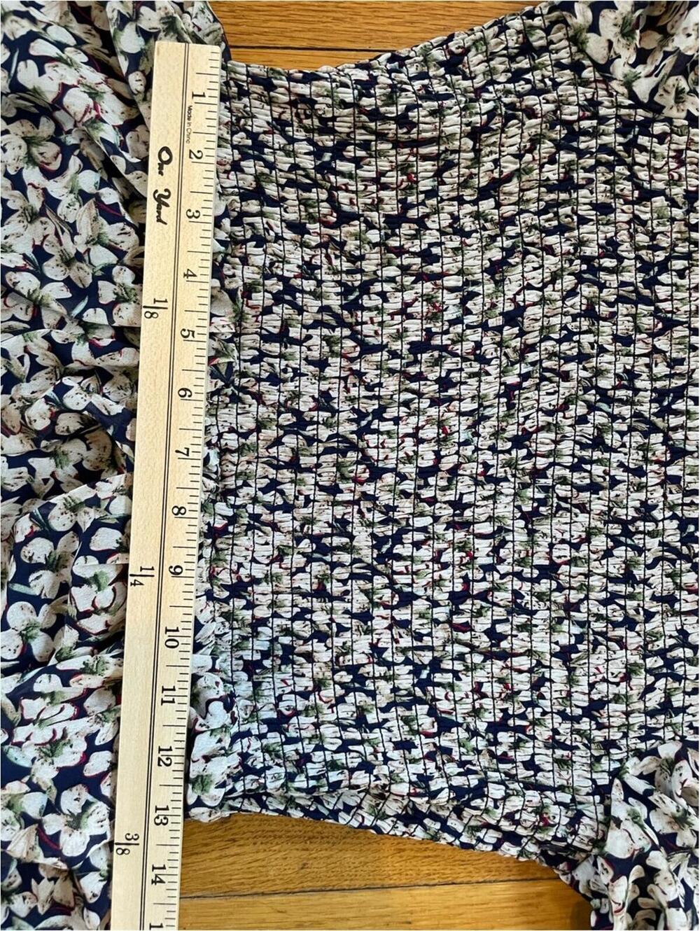 Lulus Floral Forever Navy Blue Beige Smocked Long Sleeve Mini Dress Medium - Picture 7 of 9